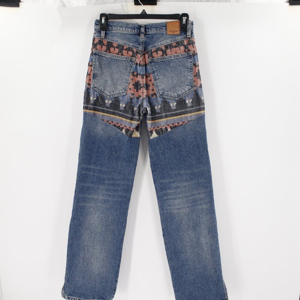 Women's Blue Pattern-Panel Jeans - Picture 4 of 12
